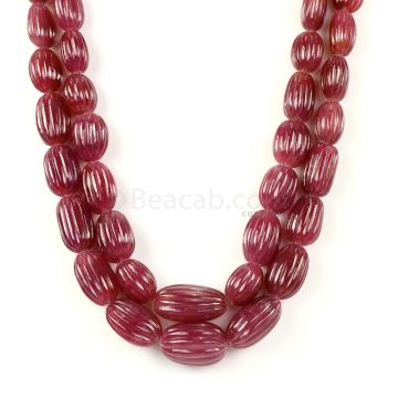 2 Lines - Medium Red Ruby Carved Tumbled Beads - 1293.00 cts - 12.9 to 22.4 mm (RCARB1025)