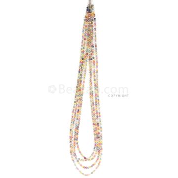 4 Lines - Medium Tones Multi Sapphire Faceted Beads - 128.50 cts - 2.6 to 2.8 mm (MSFB1053)