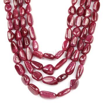 4 Lines - Medium Red Ruby Tumbled Beads - 1143.00 cts - 11.7 x 8.6 mm to 20.8 x 12.6 mm (RTUB1010)