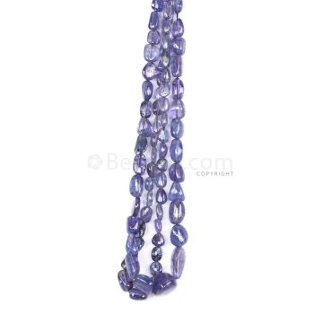2 Lines - Violet Tanzanite Tumbled Beads - 183.77 cts - 7.5 x 5.5 mm to 15.6 x 6.8 mm (TZTUB1081)
