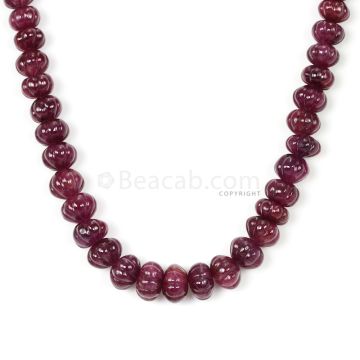 1 Line - Medium Red Ruby Carved Beads - 361.00 cts - 7.9 to 10.8 mm (RCARB1026)