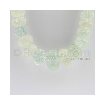 9.50 to 25.00 mm - 1 Line - Aquamarine Carved Beads - 18 inches (AqCarB1003)