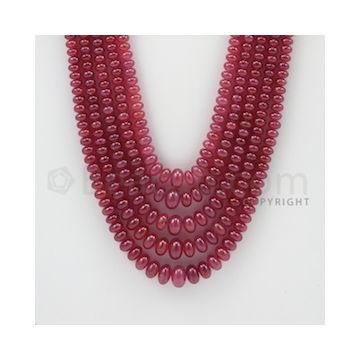 3.00 to 9.00 mm - 5 Lines - Ruby Smooth Beads - 20 to 24 inches (RSB1017)
