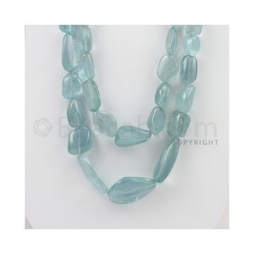 14.00 to 34.00 mm - Aquamarine Tumbled Beads - 862.10 Carats - 2 Lines (AqTuB1013)
