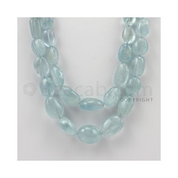 10.00 to 19.00 mm - Aquamarine Tumbled Beads - 434.00 Carats - 2 Lines (AqTuB1019)