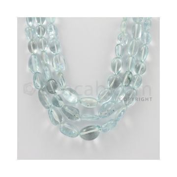 7.00 to 17.00 mm - Aquamarine Tumbled Beads - 609.00 Carats - 3 Lines (AqTuB1021)