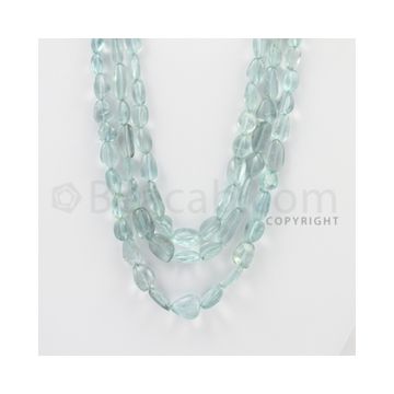 7.00 to 12.00 mm - Aquamarine Tumbled Beads - 323.00 Carats - 3 Lines (AqTuB1023)