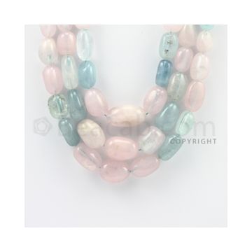7.00 to 20.00 mm - Aquamarine, Morganite Tumbled Beads - 1020.45 Carats - 3 Lines (MAqTuB1001)