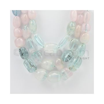 9.00 to 21.00 mm - Aquamarine, Morganite Tumbled Beads - 1207.00 Carats - 3 Lines (MAqTuB1002)