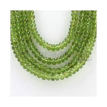 6.50 to 8.50 mm - 4 Lines - Peridot Faceted Roundel Beads - 19 to 21 inches (PFRo1004)