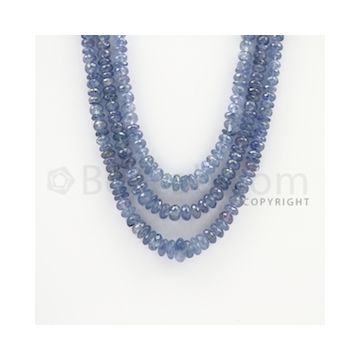 5.00 to 10.00 mm - 3 Lines - Sapphire Faceted Roundel Beads - 17 to 19 inches (SFRoB1013)