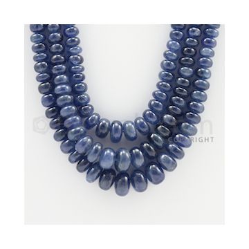 5.50 to 11.00 mm - 3 Lines - Sapphire Smooth Beads - 20 to 23 inches (SSB1017)