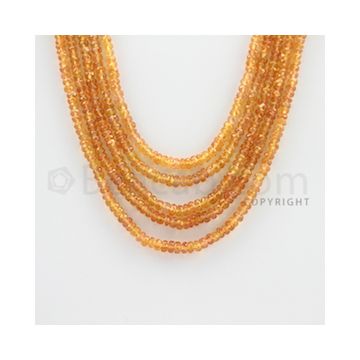 3.00 to 4.00 mm - 4 Lines - Orange Sapphire Faceted Beads - 13 to 16 inches (OSFB1003)