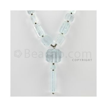 5.50 to 13.00 mm - 1 Line - Aquamarine Tube Beads - 16 inches (AqTubeB1004)