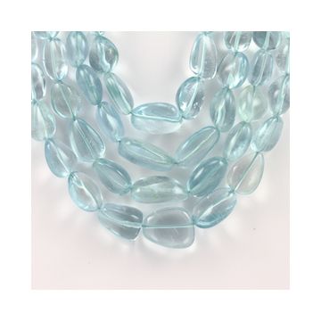9.80 to 18 mm - 4 Lines - Aquamarine Gemstone Tumbled Beads - 1067.00 carats (AqTuB1030)