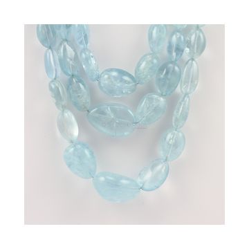 11 to 24 mm - 3 Lines - Aquamarine Gemstone Tumbled Beads - 739.00 carats (AqTuB1034)