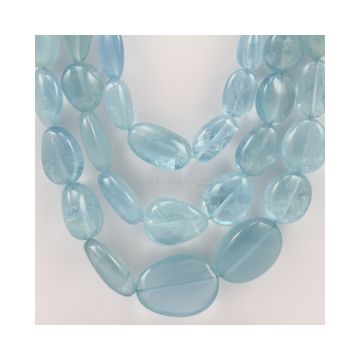 20 to 26 mm - 3 Lines - Aquamarine Gemstone Tumbled Beads - 1237.00 carats (AqTuB1039)