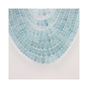 4.90 to 13.90 mm - 9 Lines - Aquamarine Gemstone Faceted Beads - 1866.00 carats (AqFRoB1003)