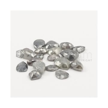 7.50 x 5.50 mm to 11.50 x 8.50 mm - Medium Gray Pear Shaped Rose Cut Diamond  - 29.28 carats (FncyDiaRC1107)