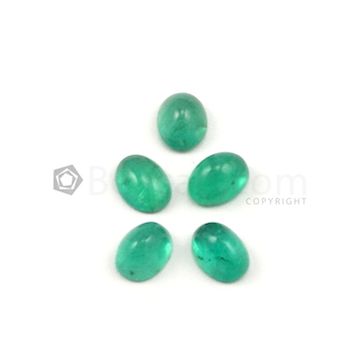 8 x 6 mm - Medium Green Oval Emerald Cabochons - 5 pieces - 6.57 carats (EmCab1011)