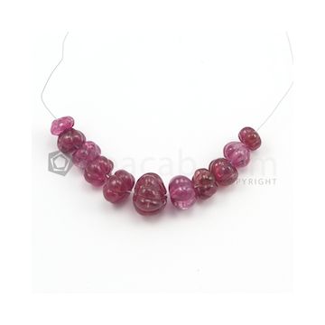 6 to 10 mm - Medium Red Unheated Carved Ruby - 11 pieces - 33.17 carats (RCarB1001)