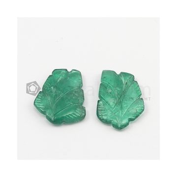 18.50 x 13 mm, 17 x 4 mm - Medium Green Emerald Carving - 2 pieces - 10.60 carats (EmCar1014)