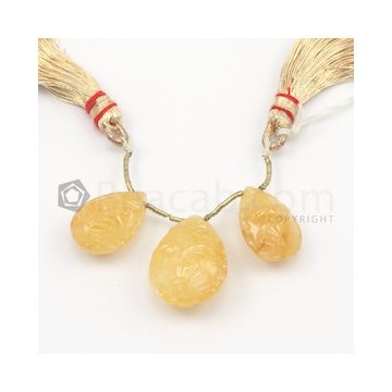 19 x 14 mm to 15.50 x 11 mm - Medium Yellow Unheated Yellow Sapphire Carving - 3 pieces - 43.00 carats (YSCar1002)