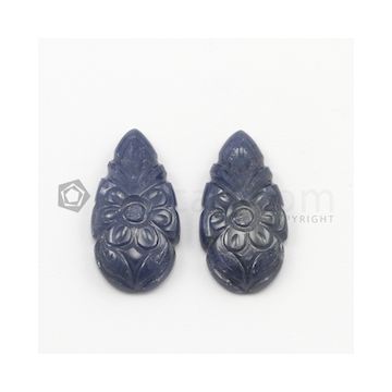 25 x 12 mm - Dark Blue Sapphire Carving - 2 pieces - 28.27 carats (SCar1007)