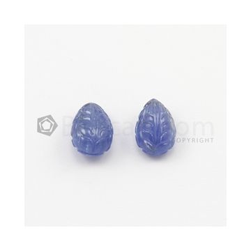 13 x 9 mm - Medium Blue Unheated Sapphire Carving - 2 pieces - 14.61 carats (SCar1013)