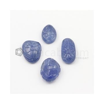 13.50 x 10 mm to 16 x 12.50 mm - Medium Blue Unheated Sapphire Carving - 4 pieces - 39.35 carats (SCar1014)