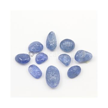 23 x 13 mm to 13 x 10 mm - Light Blue Unheated Sapphire Carving - 10 pieces - 110.29 carats (SCar1020)