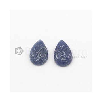 18.50 x 12 mm - Dark Blue Sapphire Carving - 2 pieces - 18.83 carats (SCar1031)