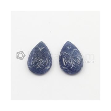 18 x 12 mm - Dark Blue Sapphire Carving - 2 pieces - 17.08 carats (SCar1033)