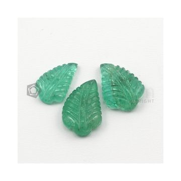 16 x 9.50 mm, 17.50 x 11 mm - Medium Green Emerald Carving - 3 pieces - 14.61 carats (EmCar1018)