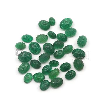 6 x 4 mm to 9 x 7 mm - Dark Green Emerald Carving - 30 pieces - 31.03 carats (EmCar1021)