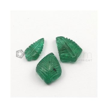 13.50 x 7 mm, 15.50 x 11.50 mm - Medium Green Emerald Carving - 3 pieces - 14.09 carats (EmCar1024)