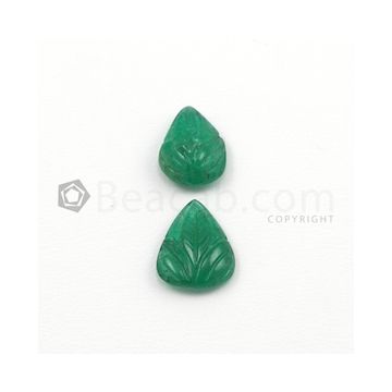 11.50 x 9 mm to 12.50 x 10 mm - Dark Green Emerald Carving - 2 pieces - 5.35 carats (EmCar1028)