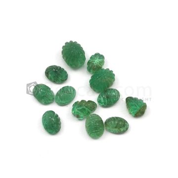 6.50 x 4.50 mm to 8.50 x 6 mm - Medium Green Emerald Carving - 12 pieces - 11.08 carats (EmCar1032)