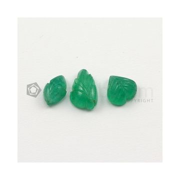 10 x 6.50 mm to 12 x 8 mm - Medium Green Emerald Carving - 3 pieces - 7.61 carats (EmCar1034)