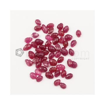 6 x 4 mm to 6.50 x 5 mm - Medium Red Ruby Leaf Shape Carving - 55 piece - 38.33 carats (RCar1021)