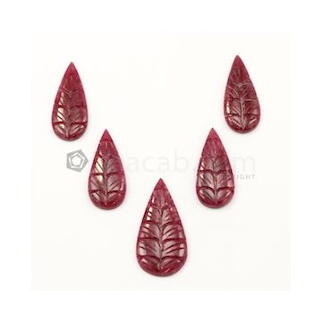 24 x 10 mm to 30 x 15 mm - Medium Red Ruby Pear Shape Carving - 5 piece - 39.65 carats (RCar1030)