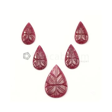 20 x 11 mm to 28 x 18 mm - Medium Red Ruby Pear Shape Carving - 5 piece - 34.95 carats (RCar1031)
