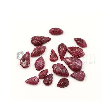 9.50 x 6 mm to 14 x 8 mmm - Medium Red Ruby Leaf Shape Carving - 17 piece - 38.66 carats (RCar1035)