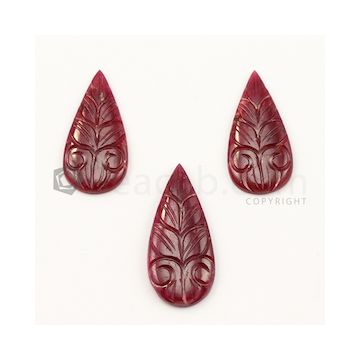 28 x 15 mm to 30 x 15 mm - Medium Red Ruby Pear Shape Carving - 3 piece - 36.80 carats (RCar1028)
