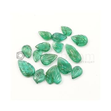 10.50 x 7 mm to 18.50 x 8 mm - Dark Green Emerald Carving - 15 pieces - 39.54 carats (EmCar1060)