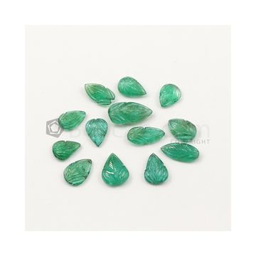 10.80 x 7 mm to 16.30 x 8.80 mm - Medium Green Emerald Carving - 13 pieces - 27.65 carats (EmCar1063)