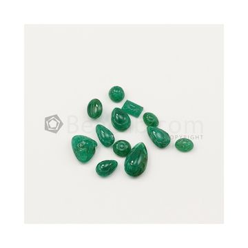7 x 5 mm to 14.50 x 8.30 mm - Dark Green Emerald Carving - 12 pieces - 19.29 carats (EmCar1065)