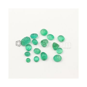 6 x 5 mm to 11.70 x 7.80 mm - Medium Green Emerald Carving - 16 pieces - 24.41 carats (EmCar1066)