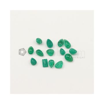 6.50 x 4.50 mm to 10 x 5.30 mm - Medium Green Emerald Carving - 14 pieces - 13.47 carats (EmCar1069)