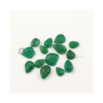 9 x 8 mm to 13 x 11 mm - Dark Green Emerald Carving - 14 pieces - 35.48 carats (EmCar1070)